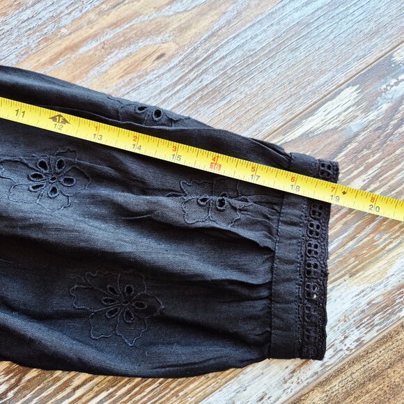 Tommy Bahama St.Lucia Black Linen-Blend Embroidered Applique V-Neck Mini Dress - Picture 14 of 16